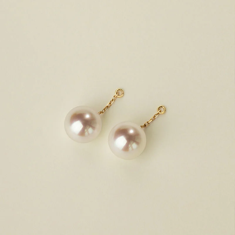 Akoya Pearl 18K Gold Ear Stud Ear Thread Drop Earring Chains - Image 6
