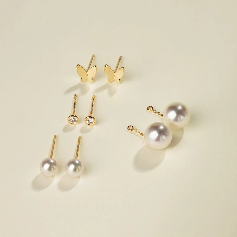 Akoya Pearl 18K Gold Ear Stud Ear Thread Drop Earring Chains - Image 7