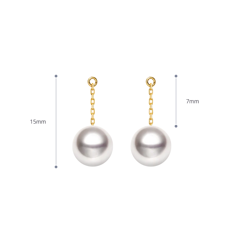 Akoya Pearl 18K Gold Ear Stud Ear Thread Drop Earring Chains - Image 8