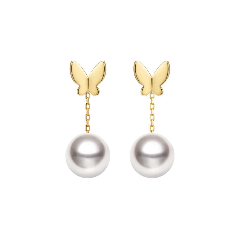 Akoya Pearl 18K Gold Ear Stud Ear Thread Drop Earring Chains - Image 9