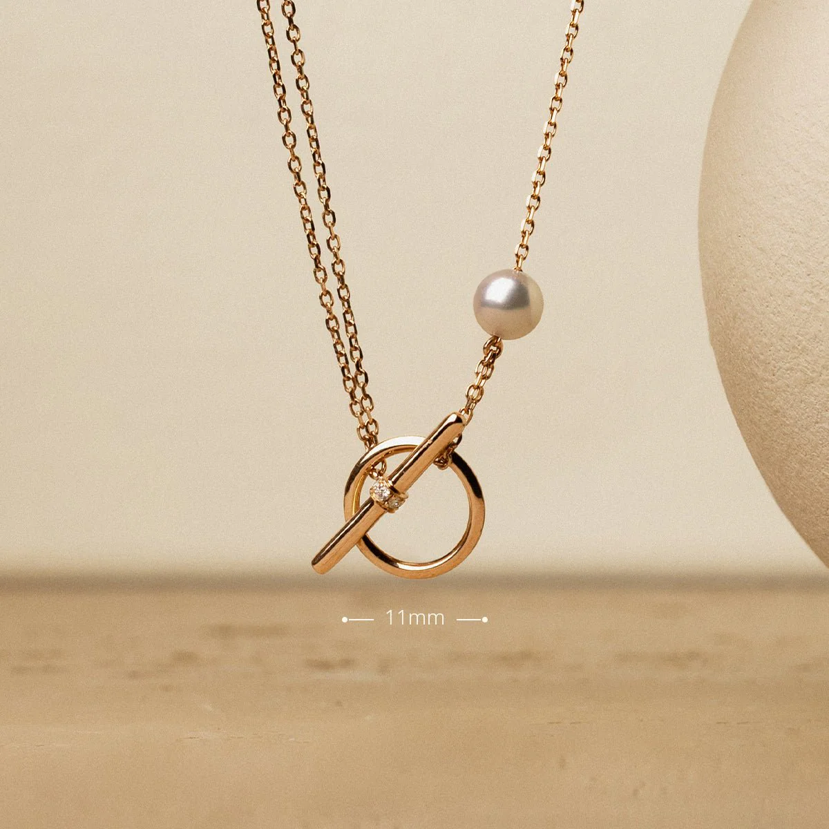 Akoya Pearl 18K Rose Gold Diamond Link Poise Clasp Necklace - Image 3