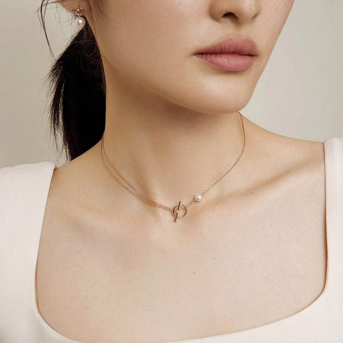 Akoya Pearl 18K Rose Gold Diamond Link Poise Clasp Necklace - Image 6