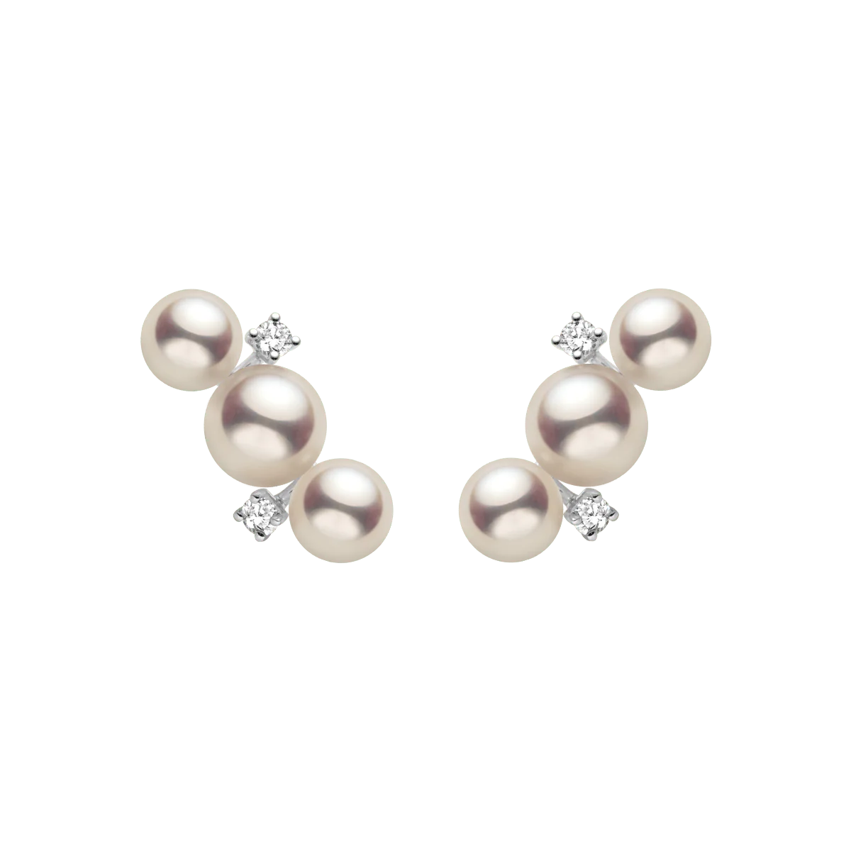 Akoya Pearl 18K White Gold Diamonds Bar-Shape Sparkling Stud Earrings