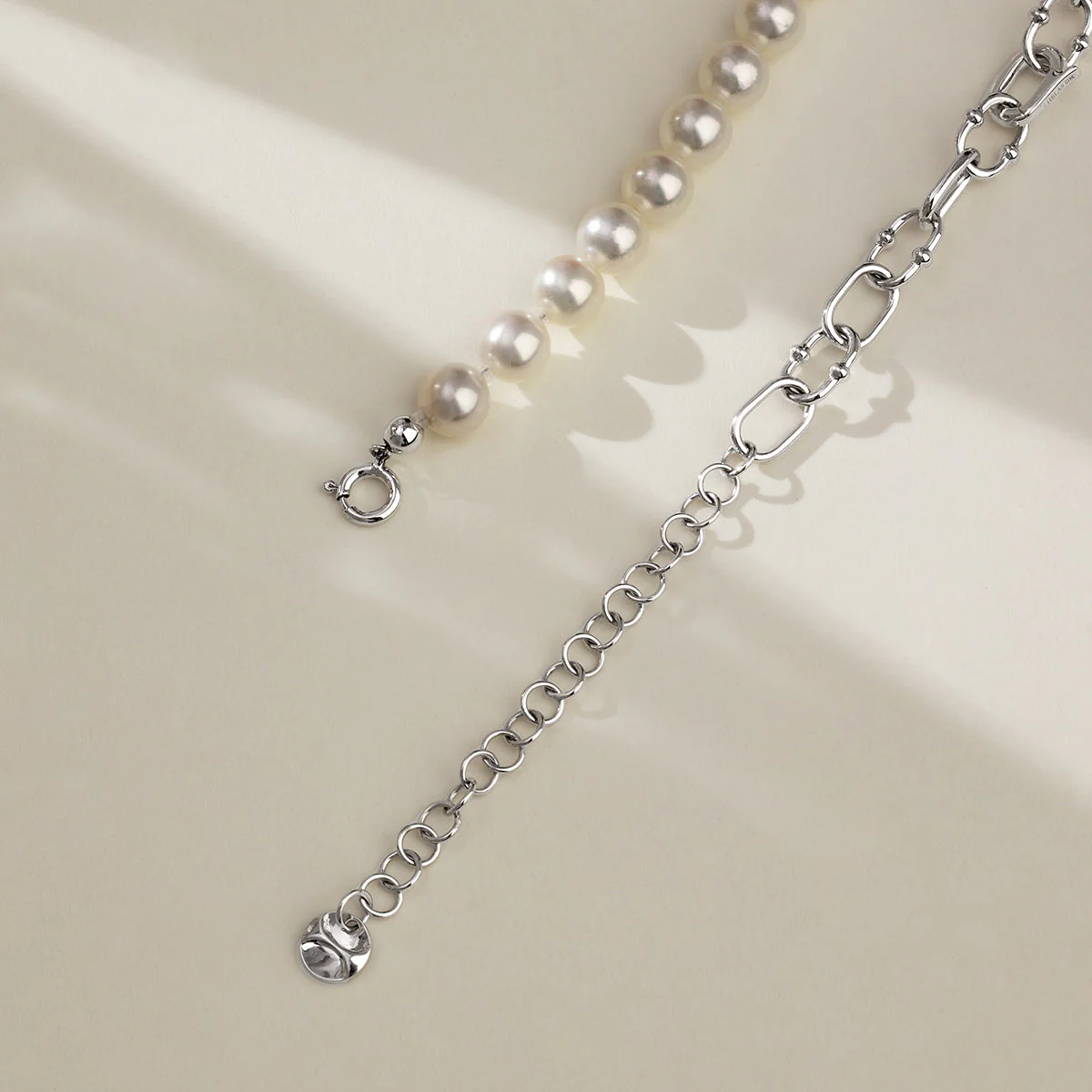 Akoya Pearl Strand 18K Gold Diamond Half Chain Half Pearl Necklace - Image 7