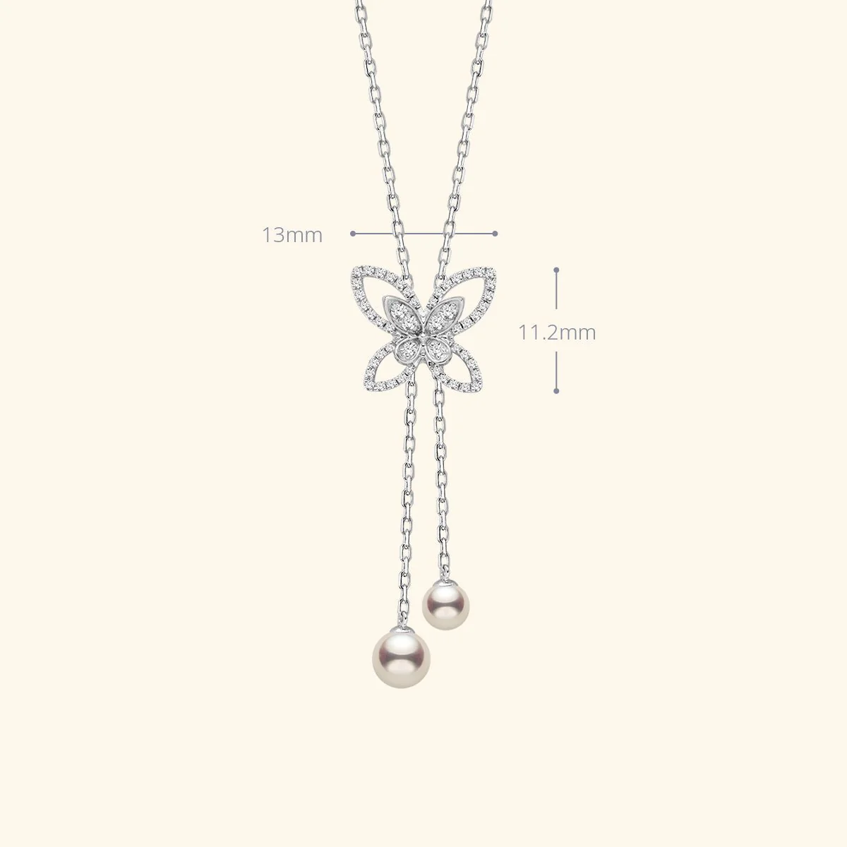 Akoya Pearls 18K Gold Diamond Butterfly Sliding Necklace - Image 3