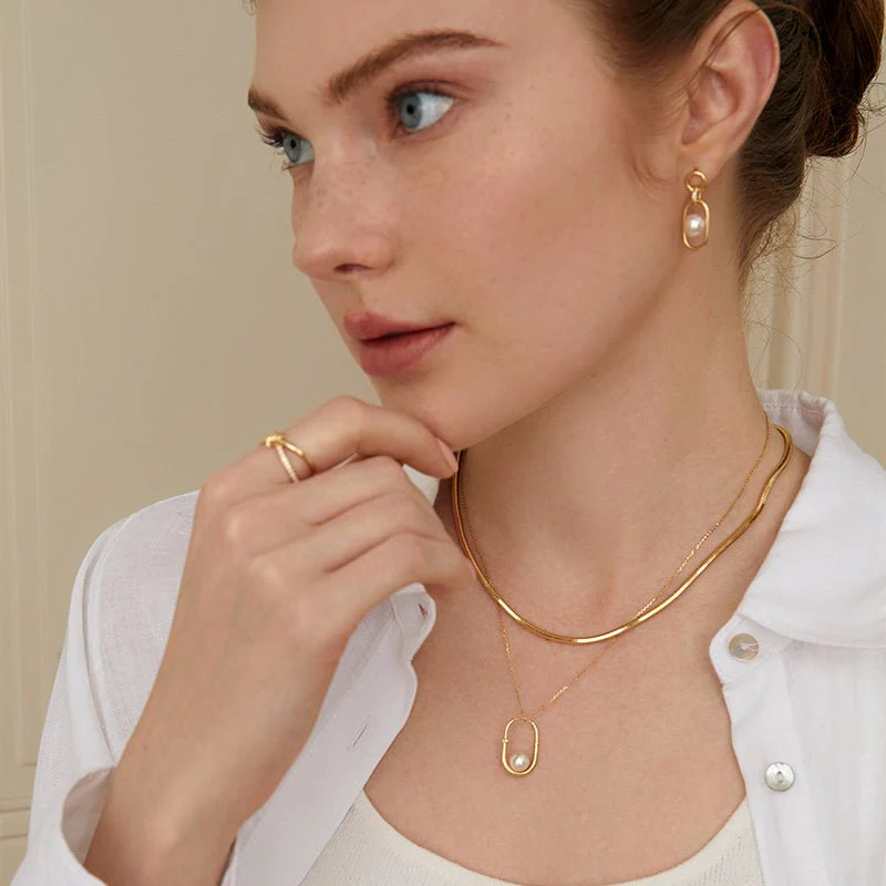 Akoya Saltwater Pearl 18K Gold Diamond U-shaped Hoop Earrings - Image 6