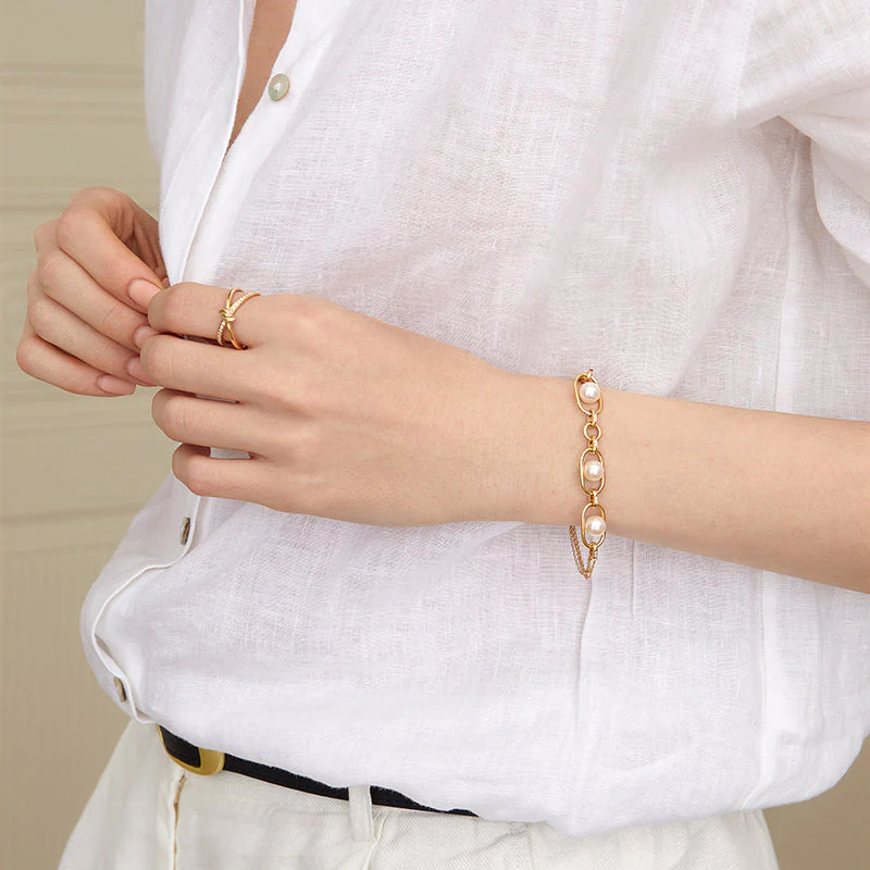 Akoya Saltwater Pearl 18K Gold Hoop Chain Adjustable Interlocking Earrings - Image 13