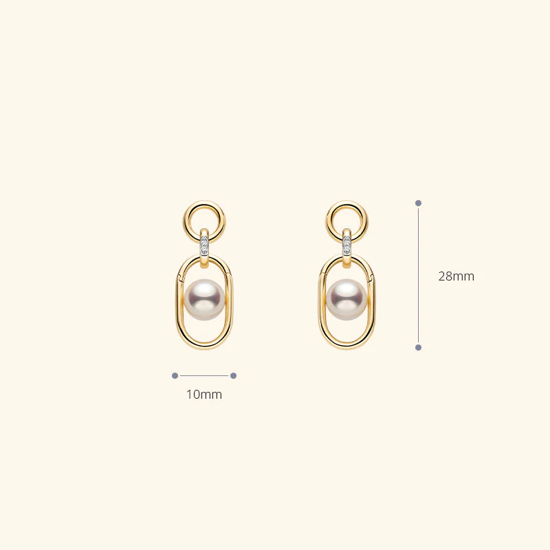 Akoya Saltwater Pearl 18K Gold Hoop Chain Adjustable Interlocking Earrings - Image 19