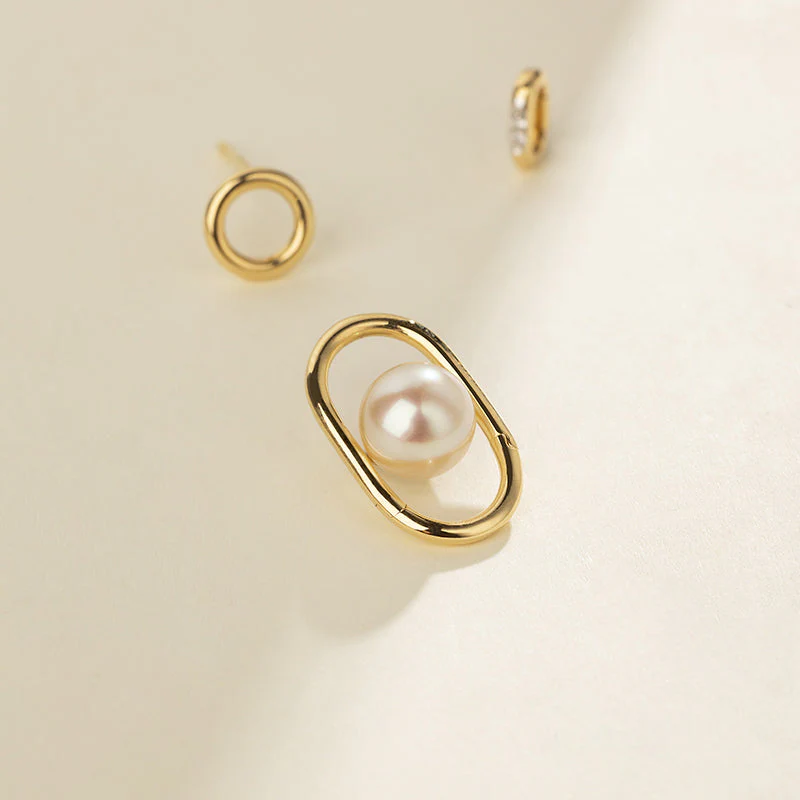 Akoya Saltwater Pearl 18K Gold Hoop Chain Adjustable Interlocking Earrings - Image 20