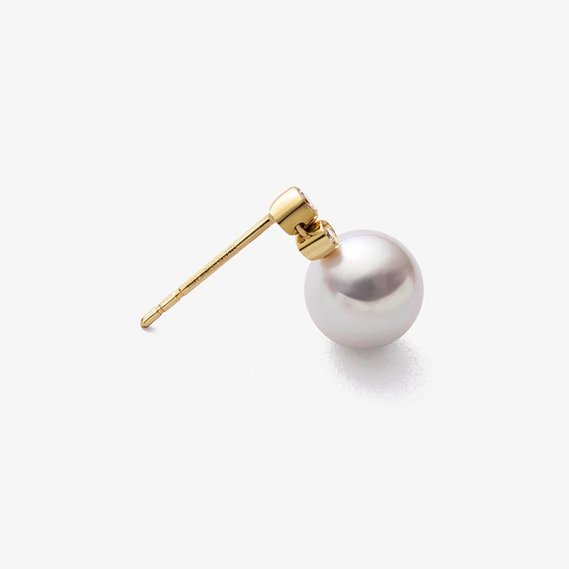 Akoya Pearl 18K Gold Double Diamond Elegant Earrings - Image 7