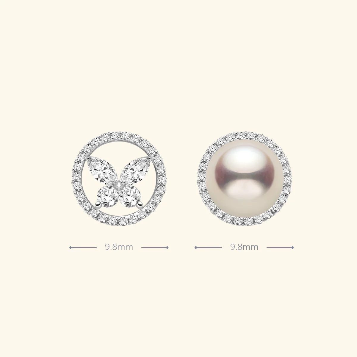 18K Gold Diamond Butterfly Circle Modular Stud Earrings - Image 11
