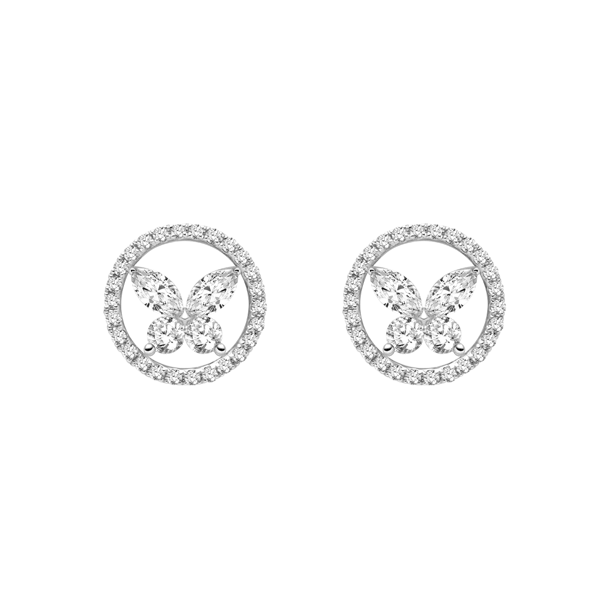 18K Gold Diamond Butterfly Circle Modular Stud Earrings - Image 3
