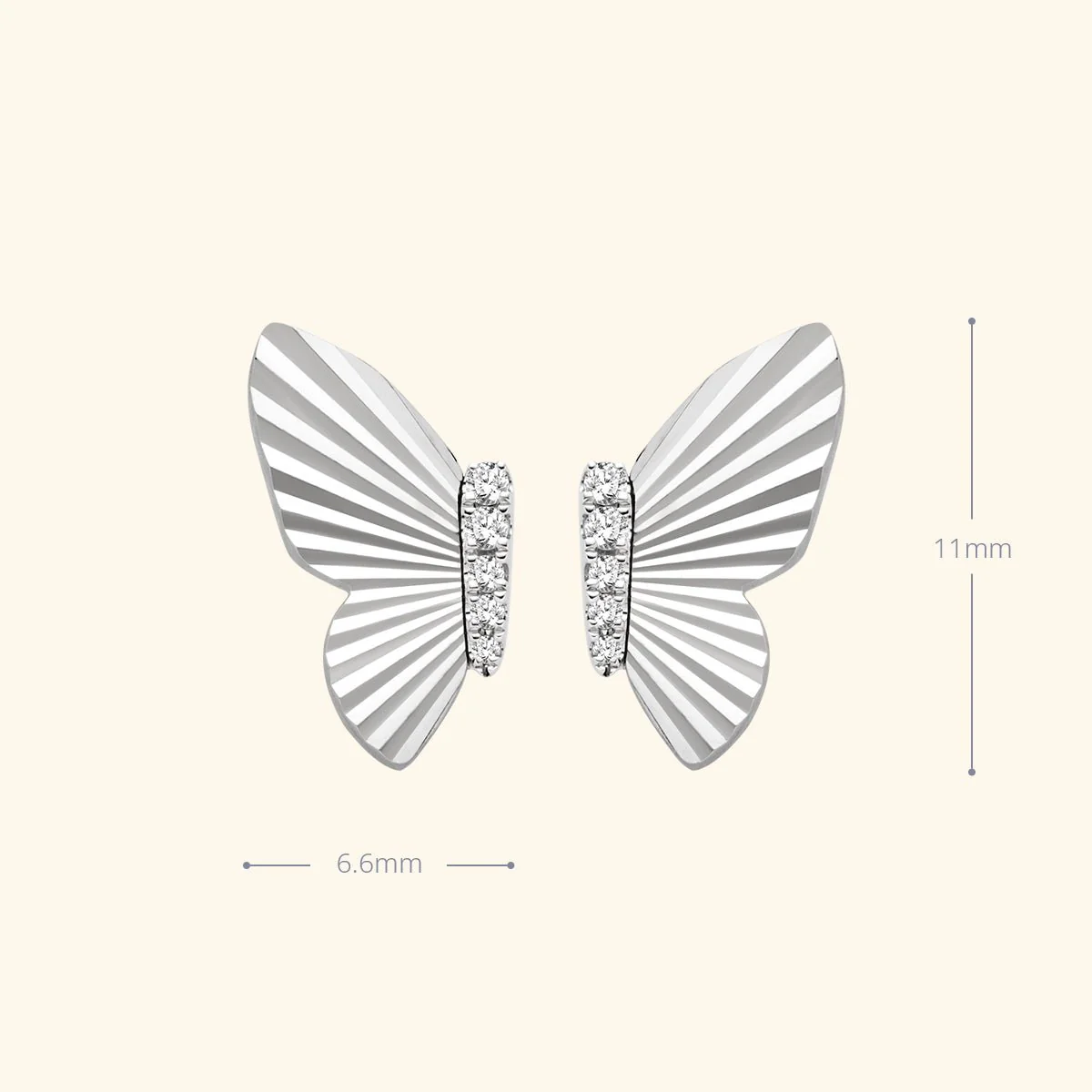 18K Gold Diamond Radiant Cut Design Butterfly Stud Earrings - Image 7