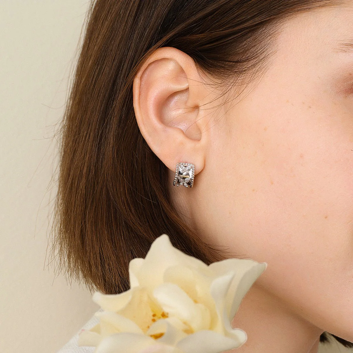 18K Gold Diamond Kaleidoscope Butterfly Stud Earrings - Image 3