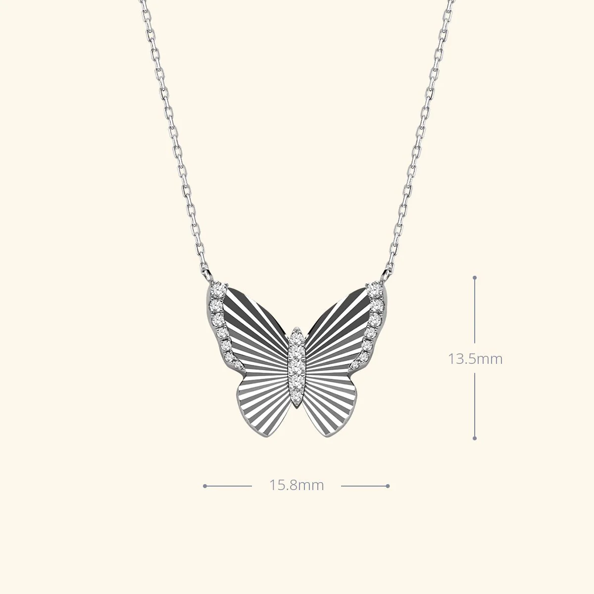 Mother of Pearl 18K Gold Diamond Radiant Cut Design Butterfly Necklace - Image 11
