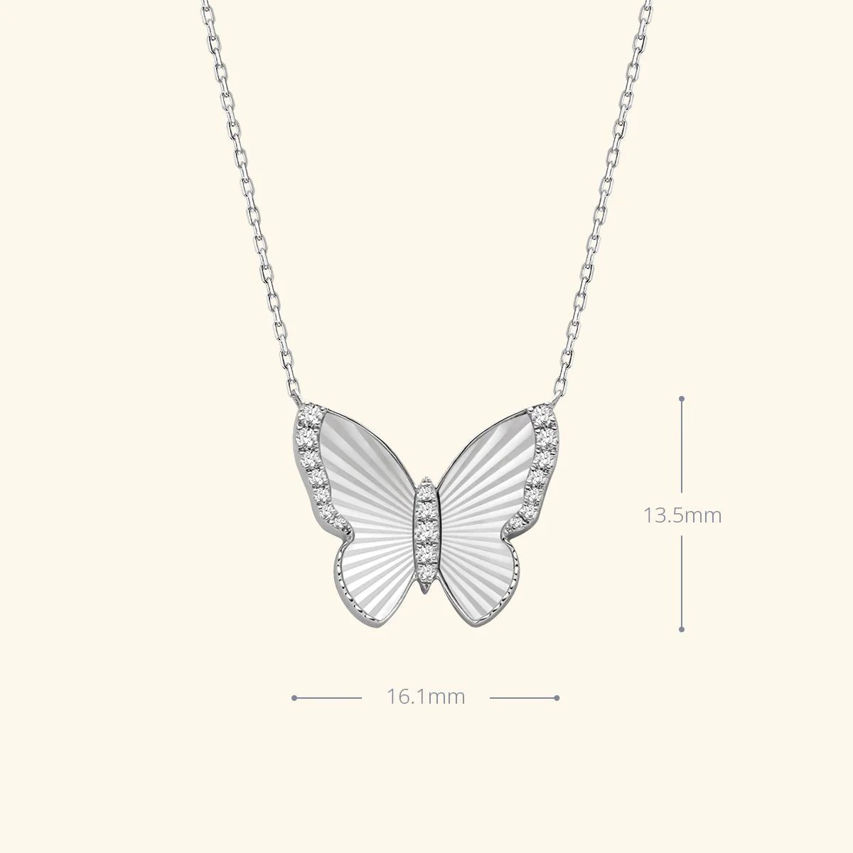 Mother of Pearl 18K Gold Diamond Radiant Cut Design Butterfly Necklace - Image 12