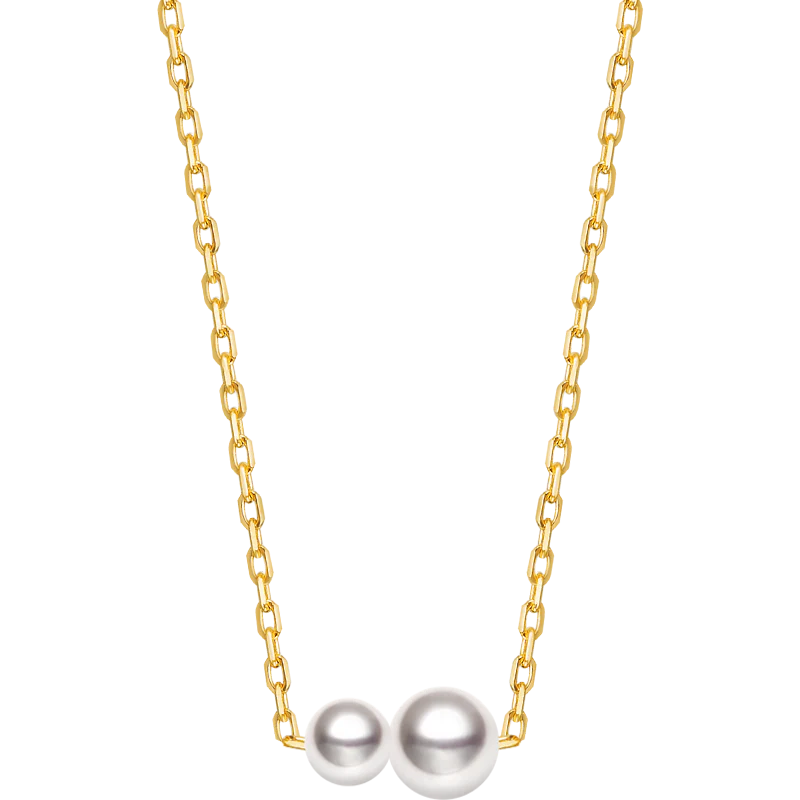 Twin Saltwater Pearl Minimalist Design 18K Necklace