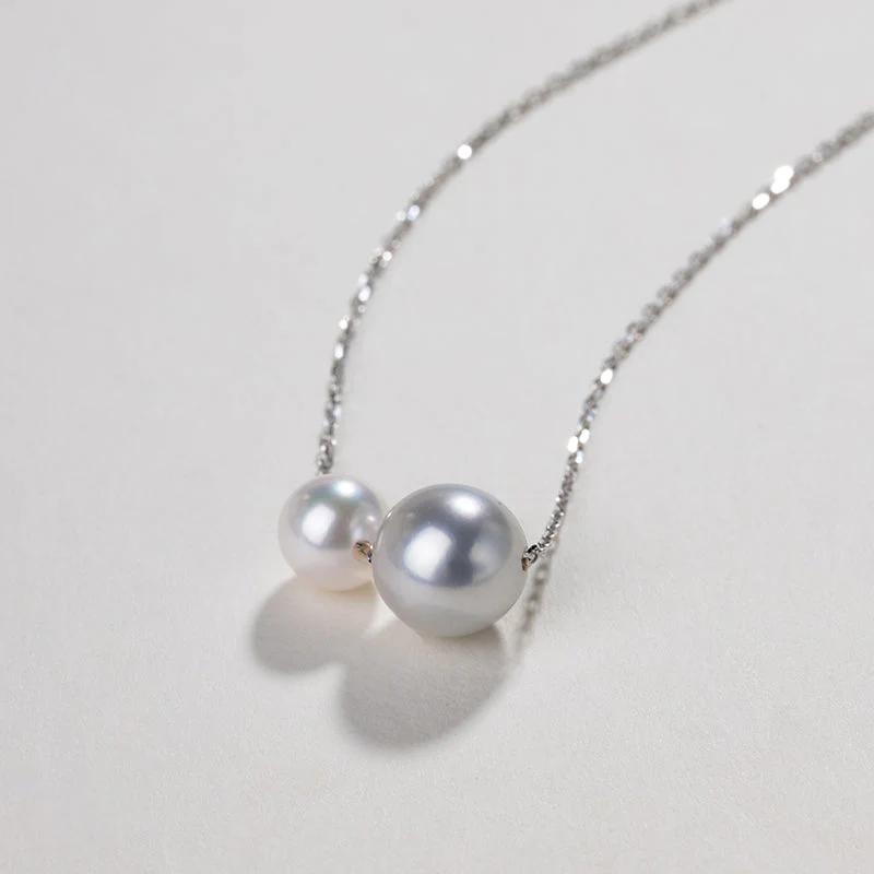Twin Saltwater Pearl Minimalist Design 18K Necklace - Image 4