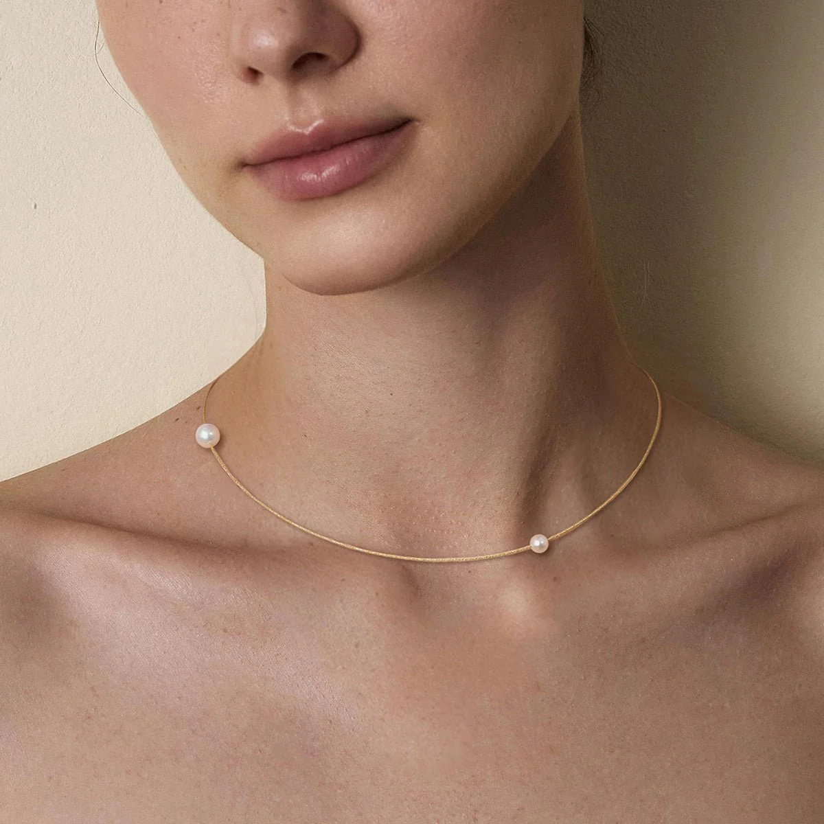 Twin Saltwater Pearl Minimalist Design 18K Necklace - Image 9