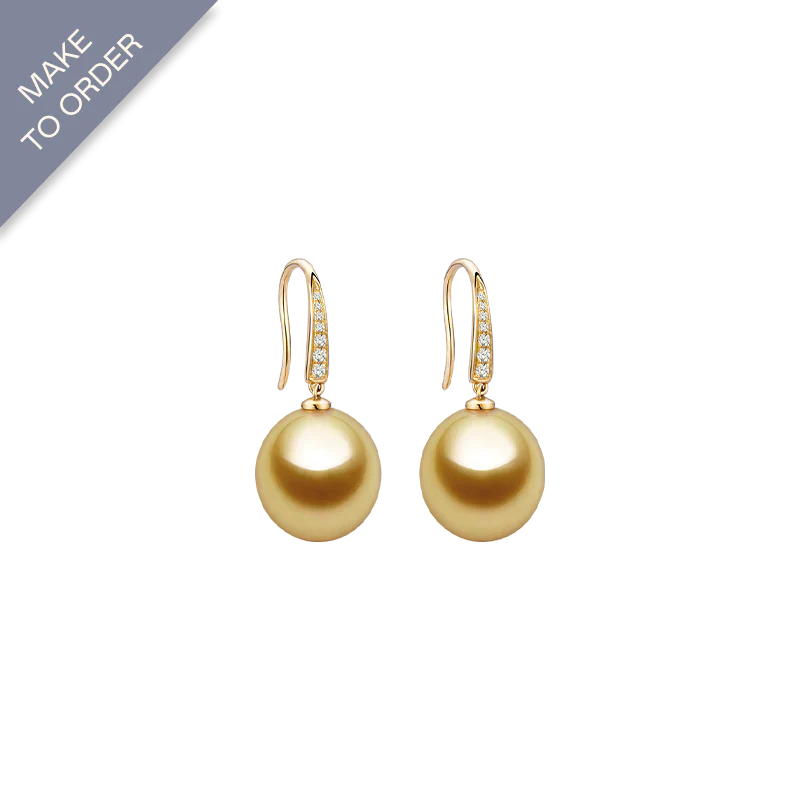 South Sea Golden Pearl 18K Diamonds French-style Ear Hook Earrings - Image 7