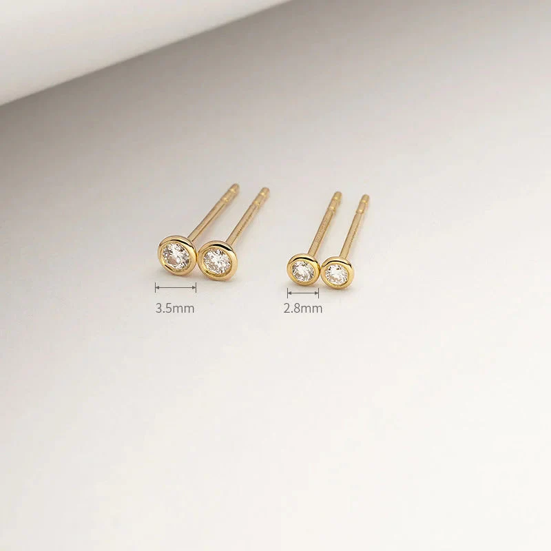 18K Gold Petite Delicate Diamond Stud Earrings - Image 3