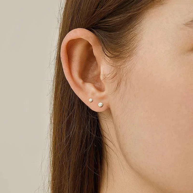 18K Gold Petite Delicate Diamond Stud Earrings - Image 7