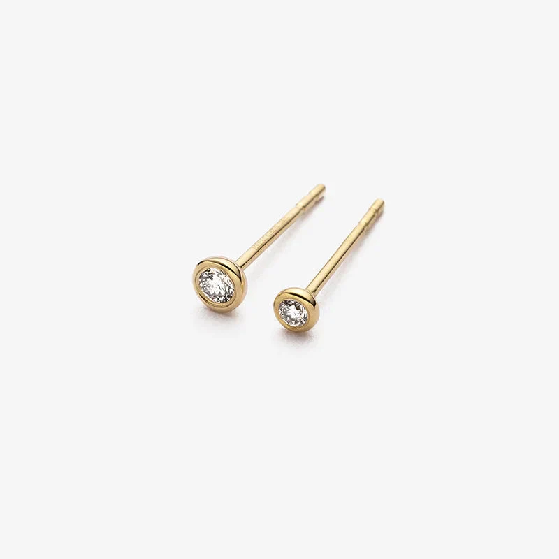 18K Gold Petite Delicate Diamond Stud Earrings - Image 9