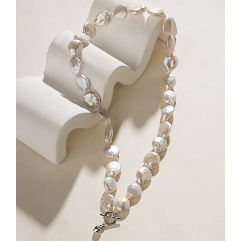 Freshwater Coin Pearl 925 Sterling Silver Toggle Clasp Design Necklace - Image 5