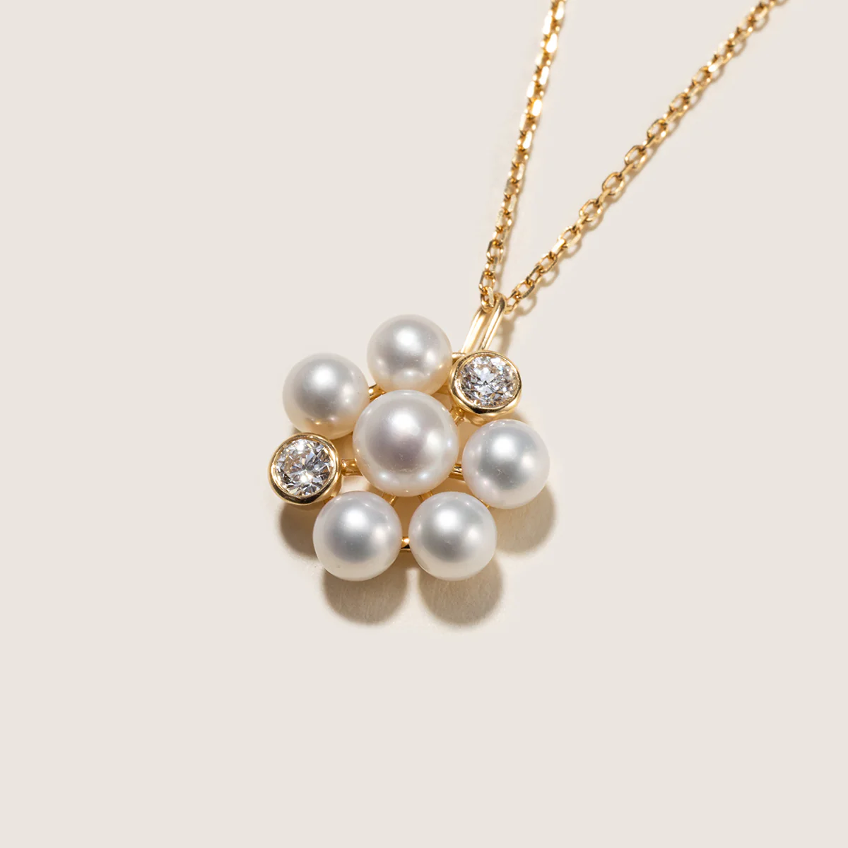 Freshwater Pearl 10K Gold Lab-Grown Diamond Dandelion Pendant Necklace - Image 5