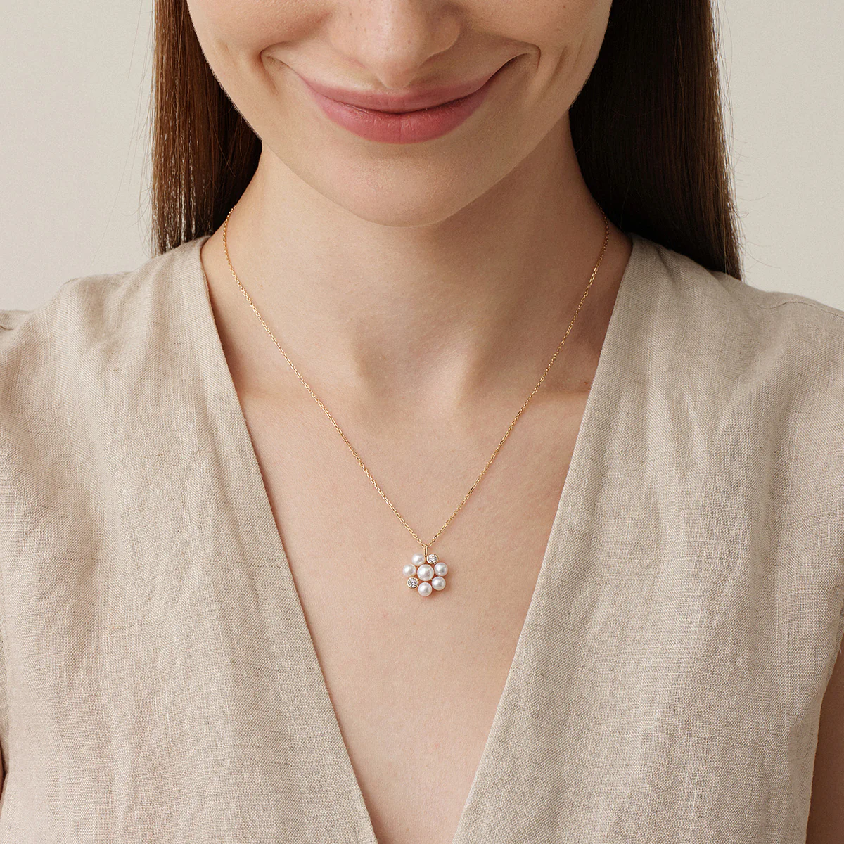 Freshwater Pearl 10K Gold Lab-Grown Diamond Dandelion Pendant Necklace - Image 6