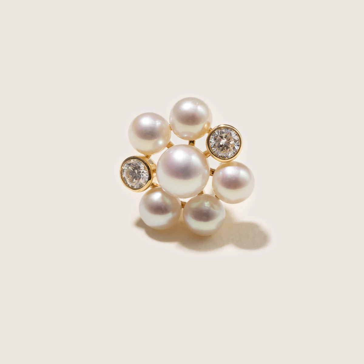 Freshwater Pearl 10K Gold Lab-Grown Diamond Dandelion Stud Earrings - Image 5