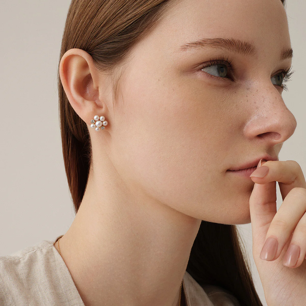 Freshwater Pearl 10K Gold Lab-Grown Diamond Dandelion Stud Earrings - Image 6