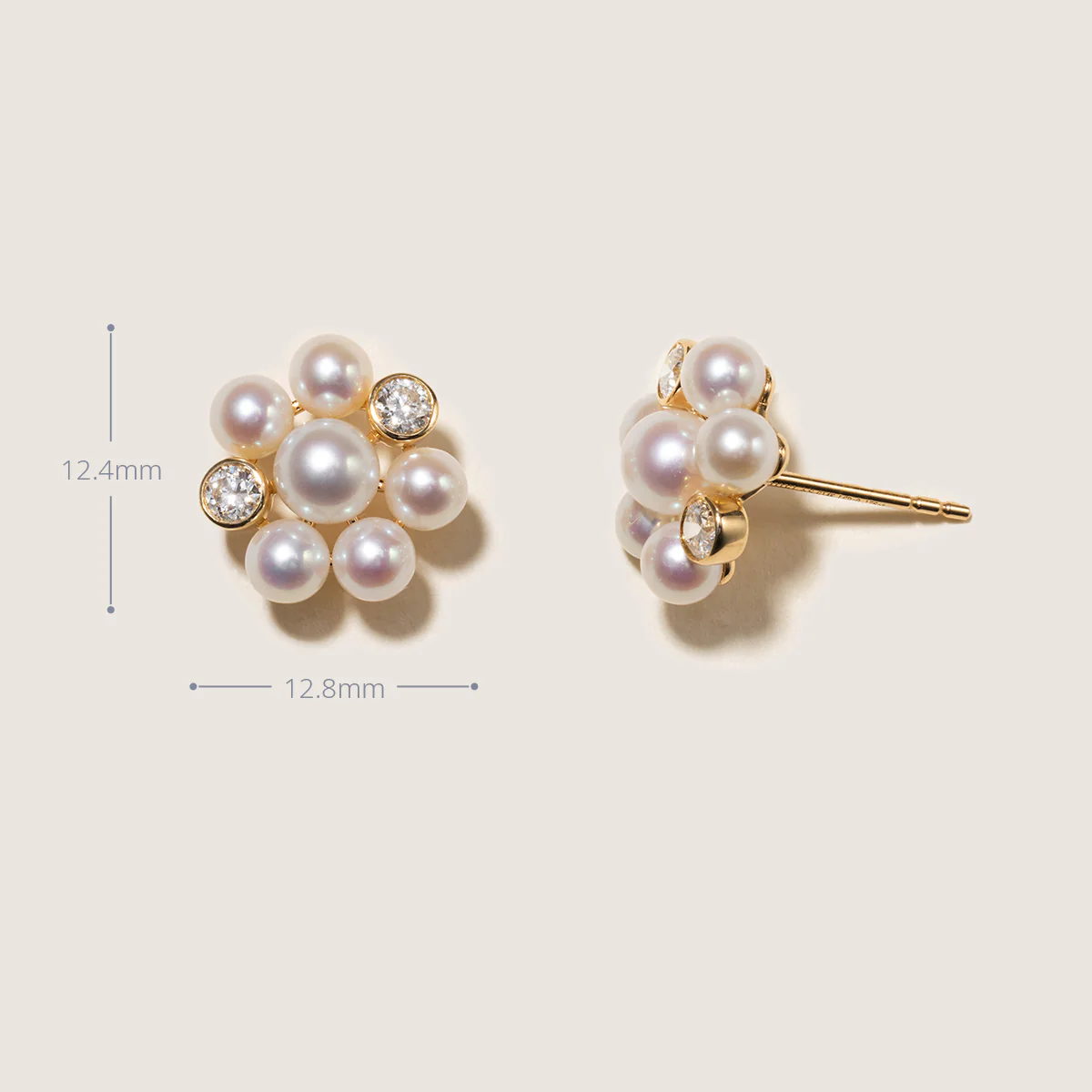 Freshwater Pearl 10K Gold Lab-Grown Diamond Dandelion Stud Earrings - Image 7
