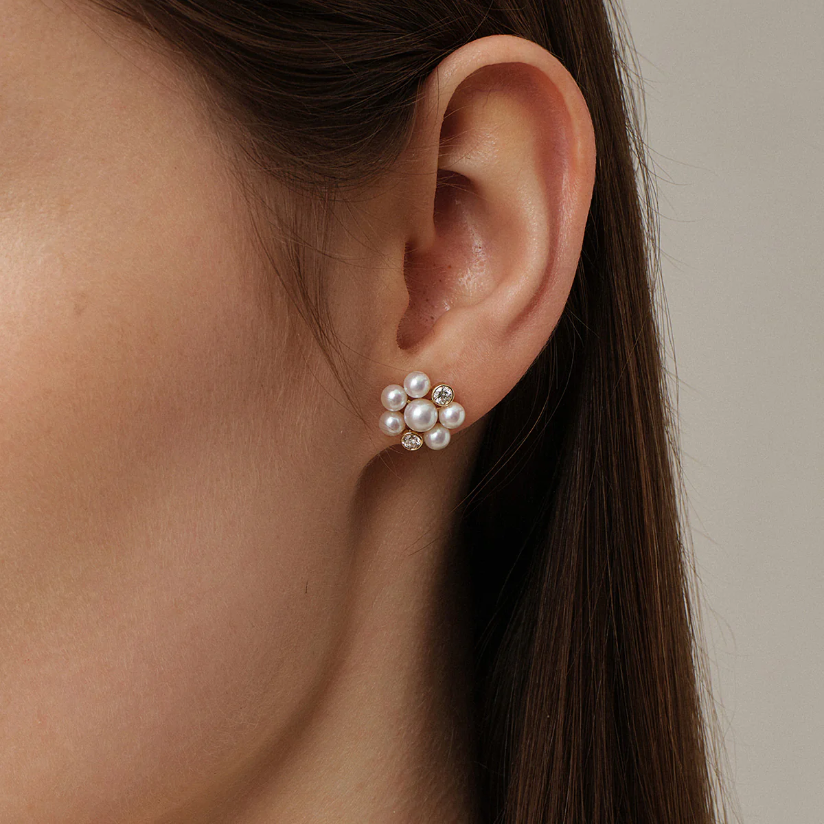 Freshwater Pearl 10K Gold Lab-Grown Diamond Dandelion Stud Earrings - Image 8