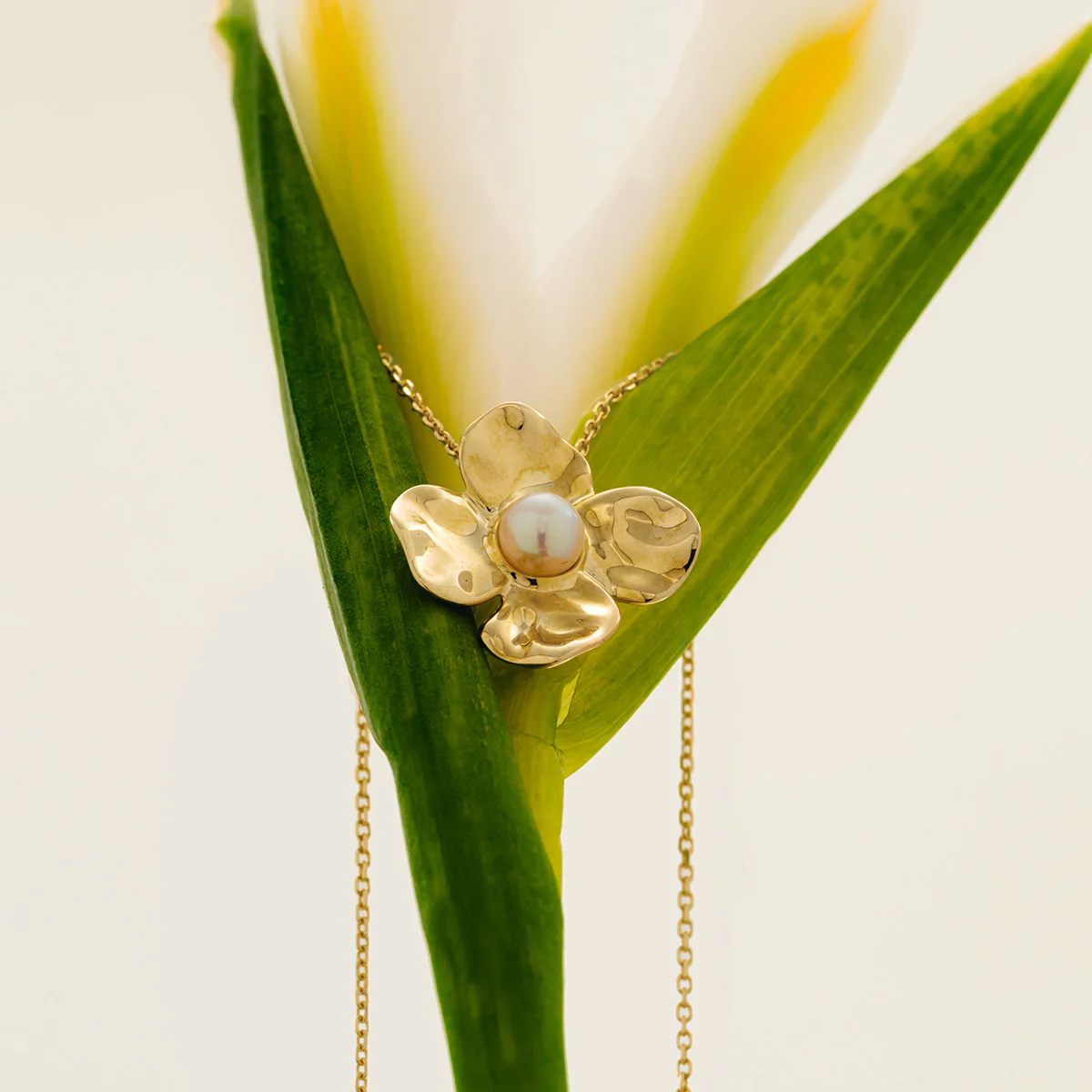Freshwater Pearl 10K Gold Wild Bloom Pendant Necklace - Image 3