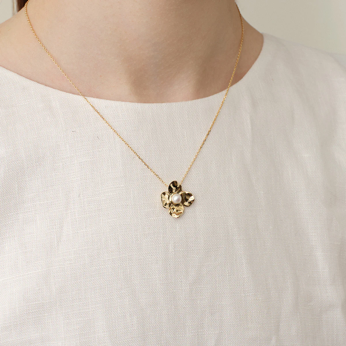 Freshwater Pearl 10K Gold Wild Bloom Pendant Necklace - Image 6