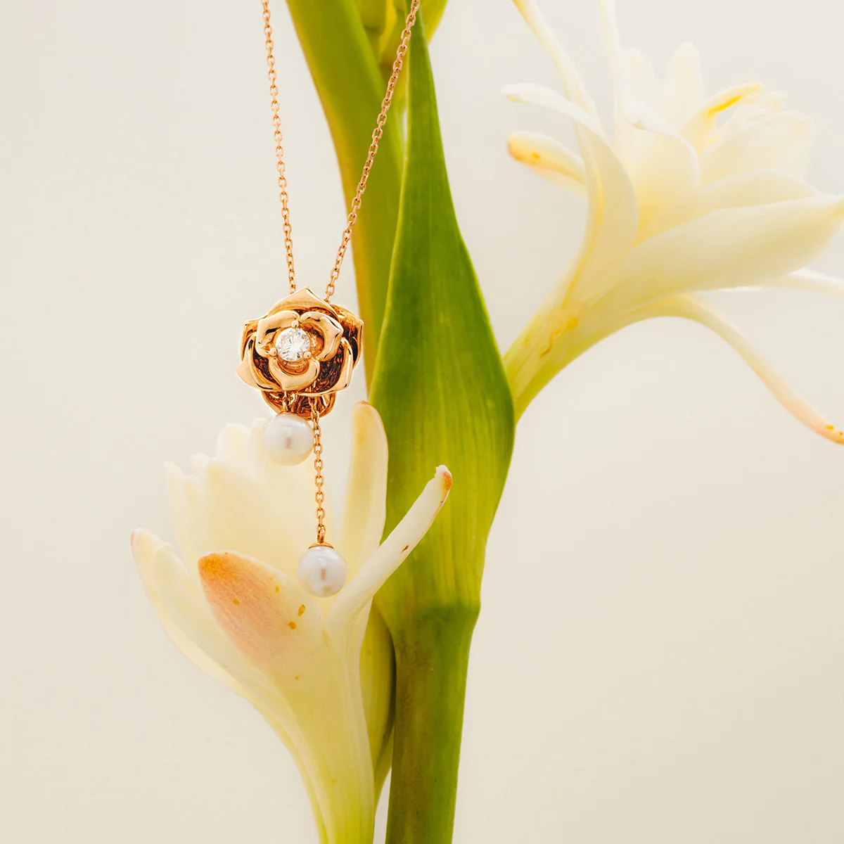 Freshwater Pearl 10K Rose Gold Lab-Grown Diamond Dewdrop Rose Necklace - Image 3