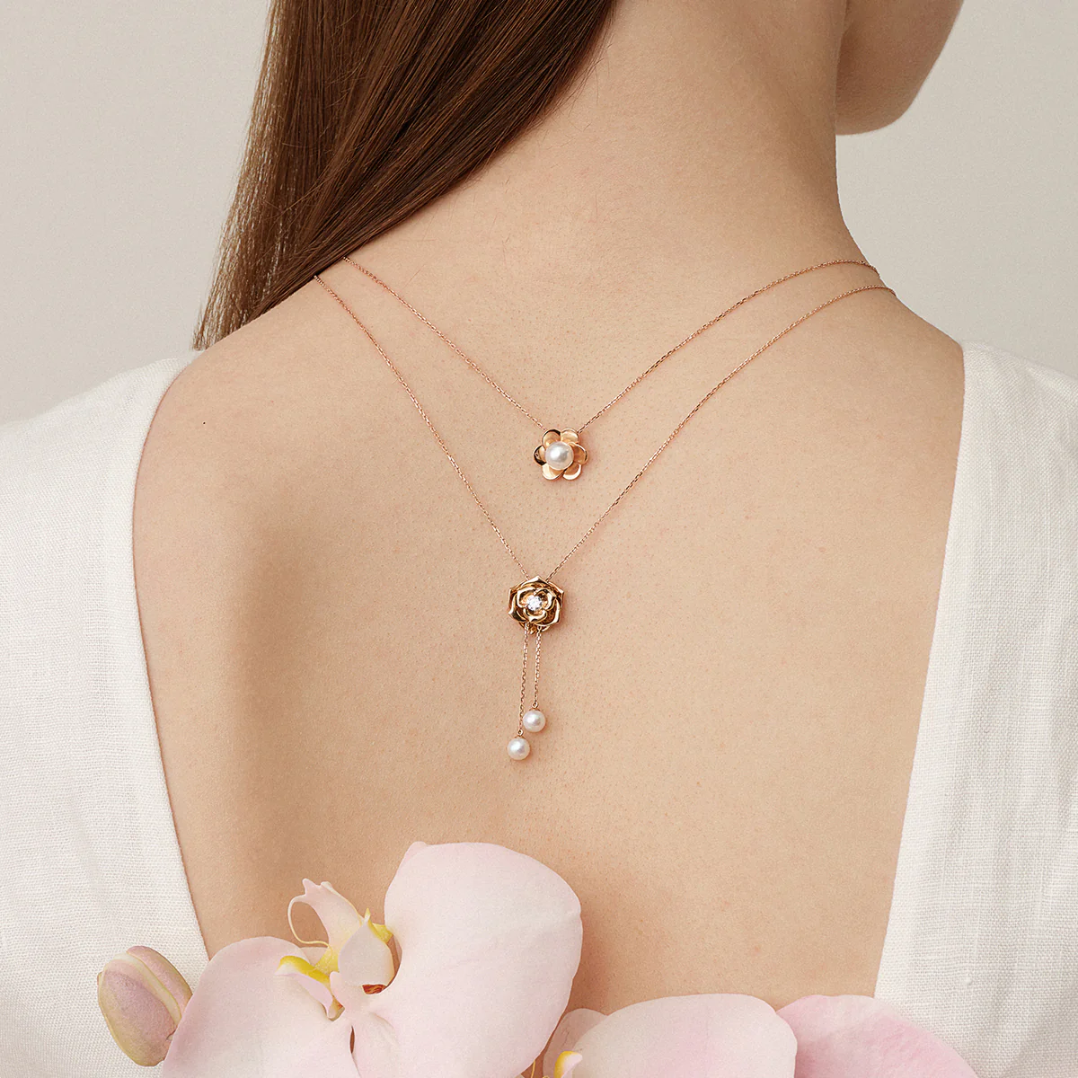 Freshwater Pearl 10K Rose Gold Lab-Grown Diamond Dewdrop Rose Necklace - Image 4