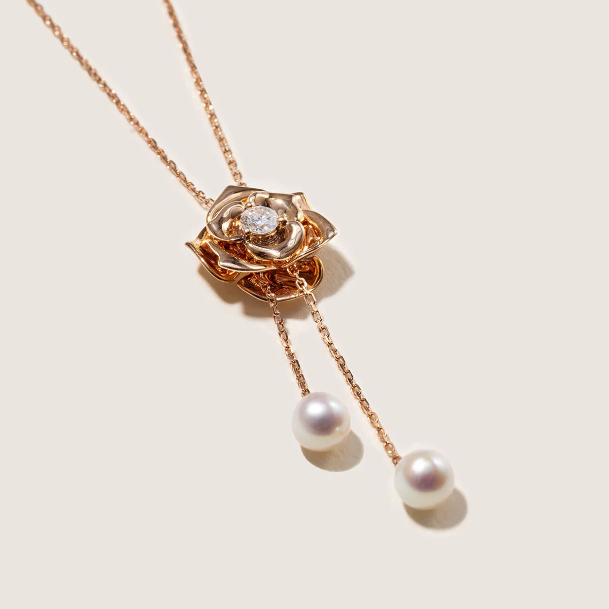 Freshwater Pearl 10K Rose Gold Lab-Grown Diamond Dewdrop Rose Necklace - Image 9