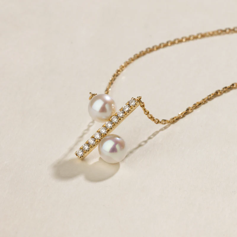 Freshwater Pearl 10K Yellow Gold Diamond Percentage Necklace - Image 3
