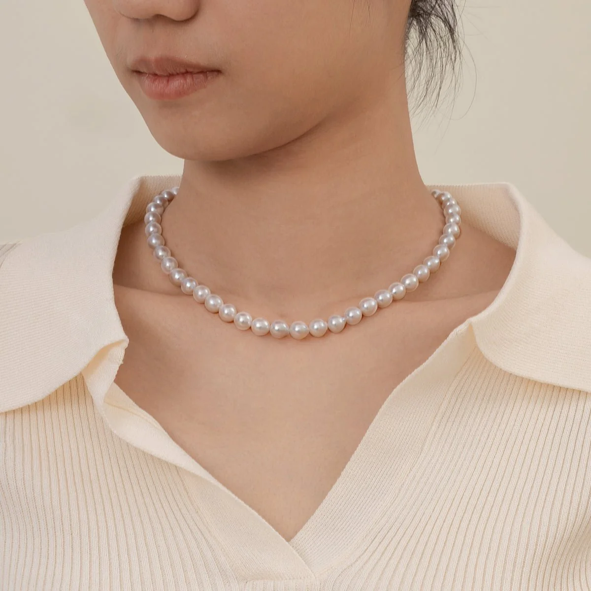 Freshwater Pearl 925 Silver Toggle Clasp Organic Ellipse Long Strand Necklace - Image 5