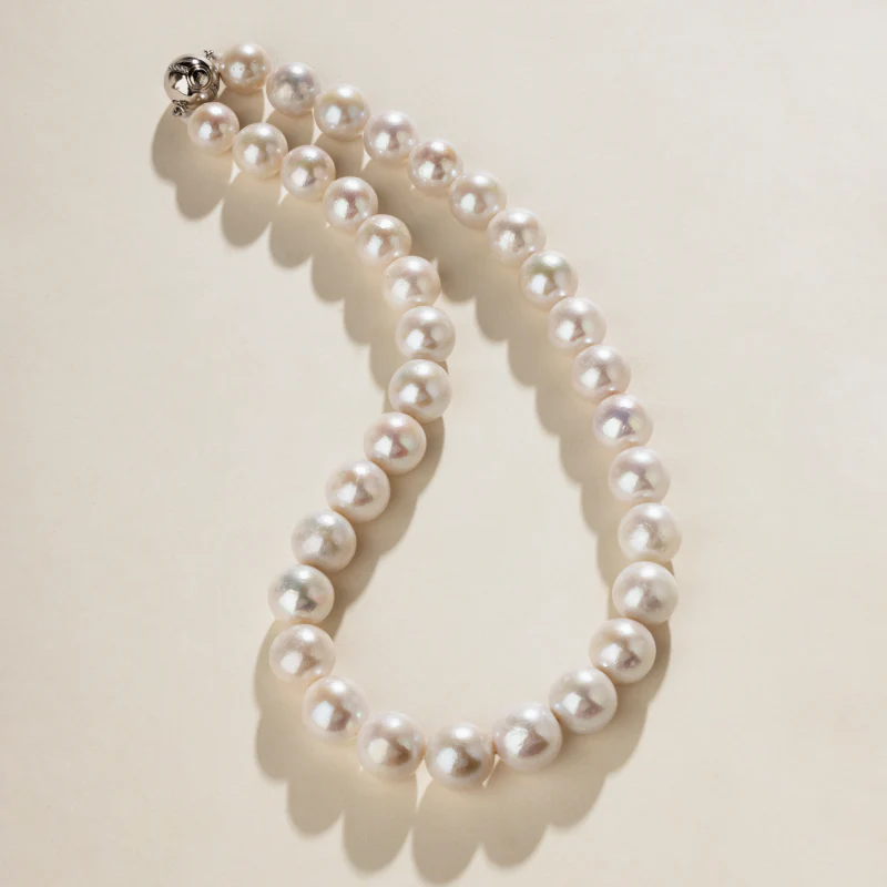 Freshwater Pearl 925 Sterling Silver Cubic Zirconia Ball Clasp Graduated Necklace - Image 3