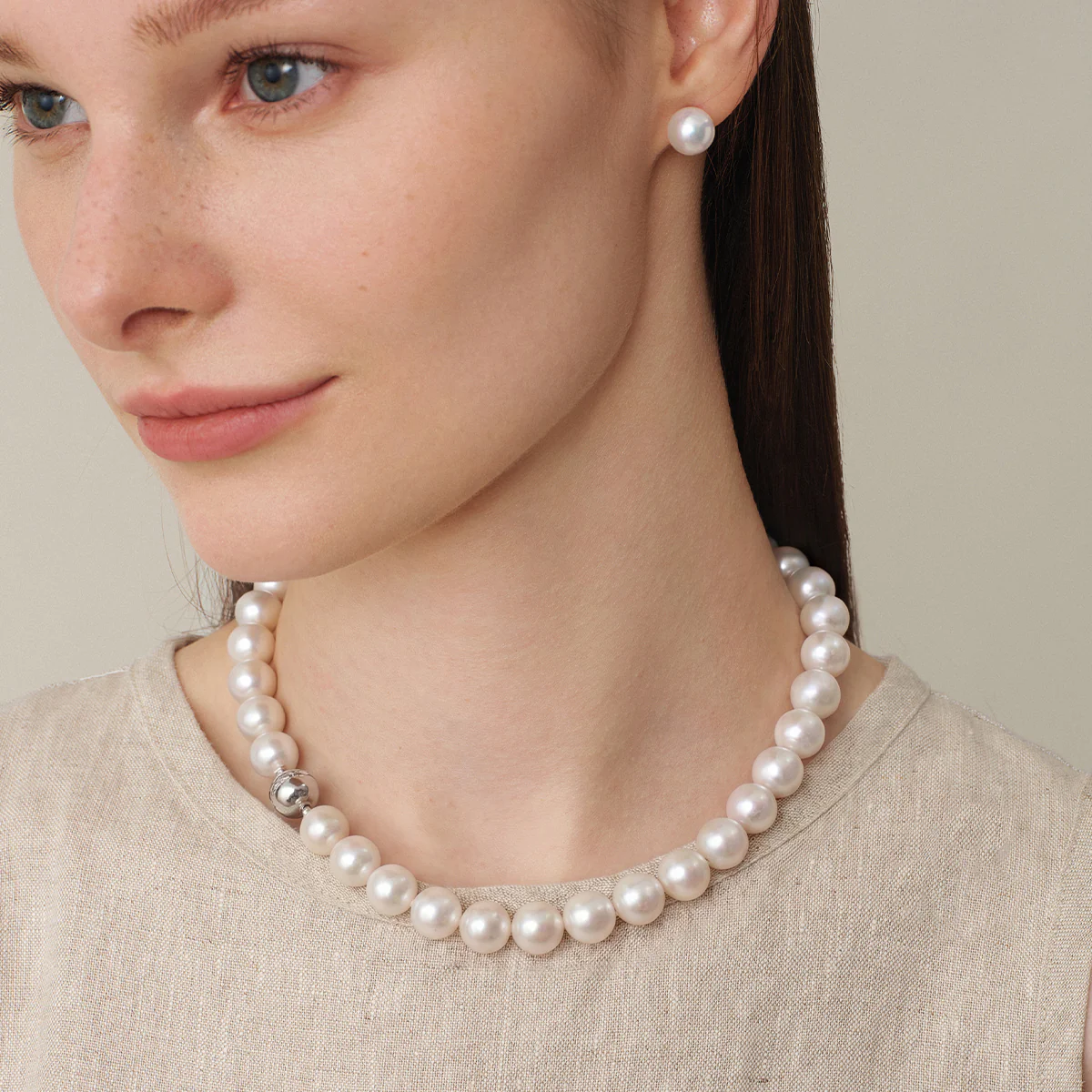 Freshwater Pearl 925 Sterling Silver Cubic Zirconia Ball Clasp Graduated Necklace - Image 4