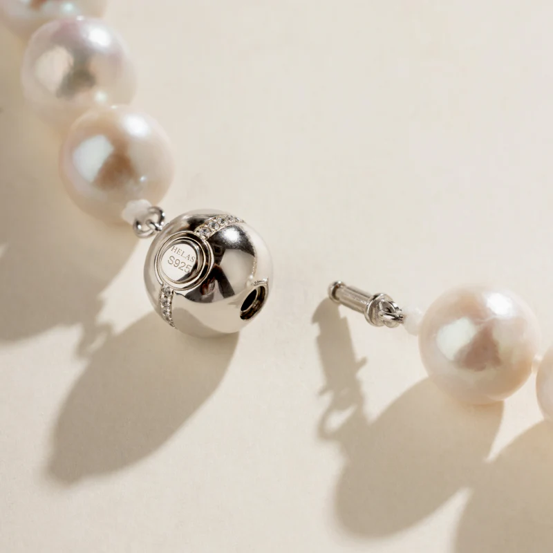 Freshwater Pearl 925 Sterling Silver Cubic Zirconia Ball Clasp Graduated Necklace - Image 5