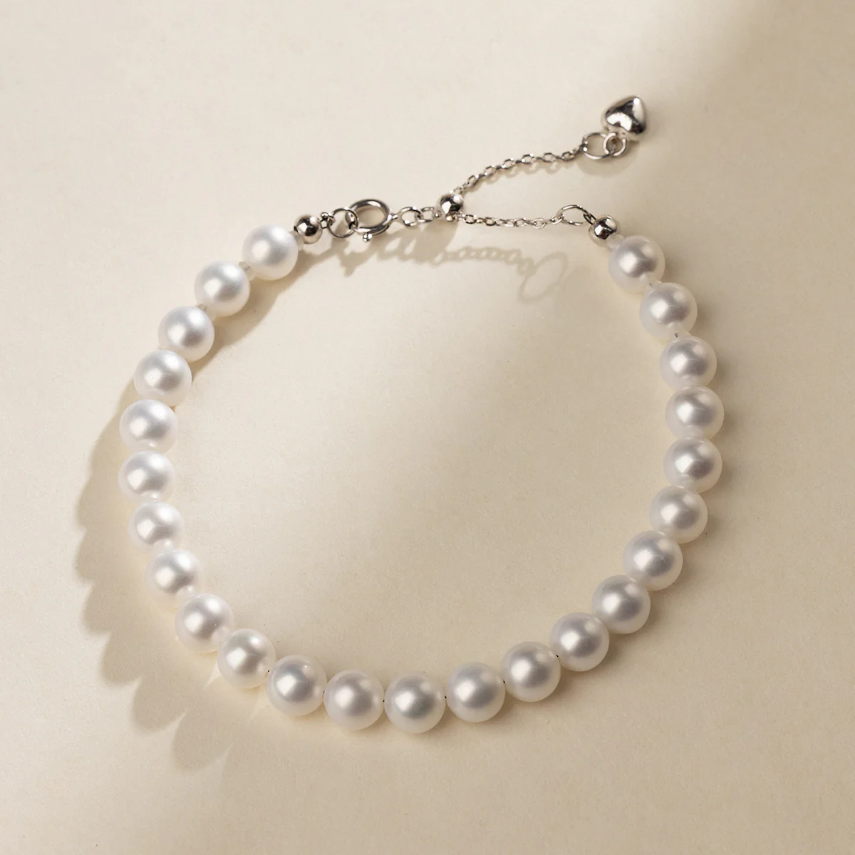 Freshwater Pearl 925 Sterling Silver Heart Clasp Bracelet - Image 3