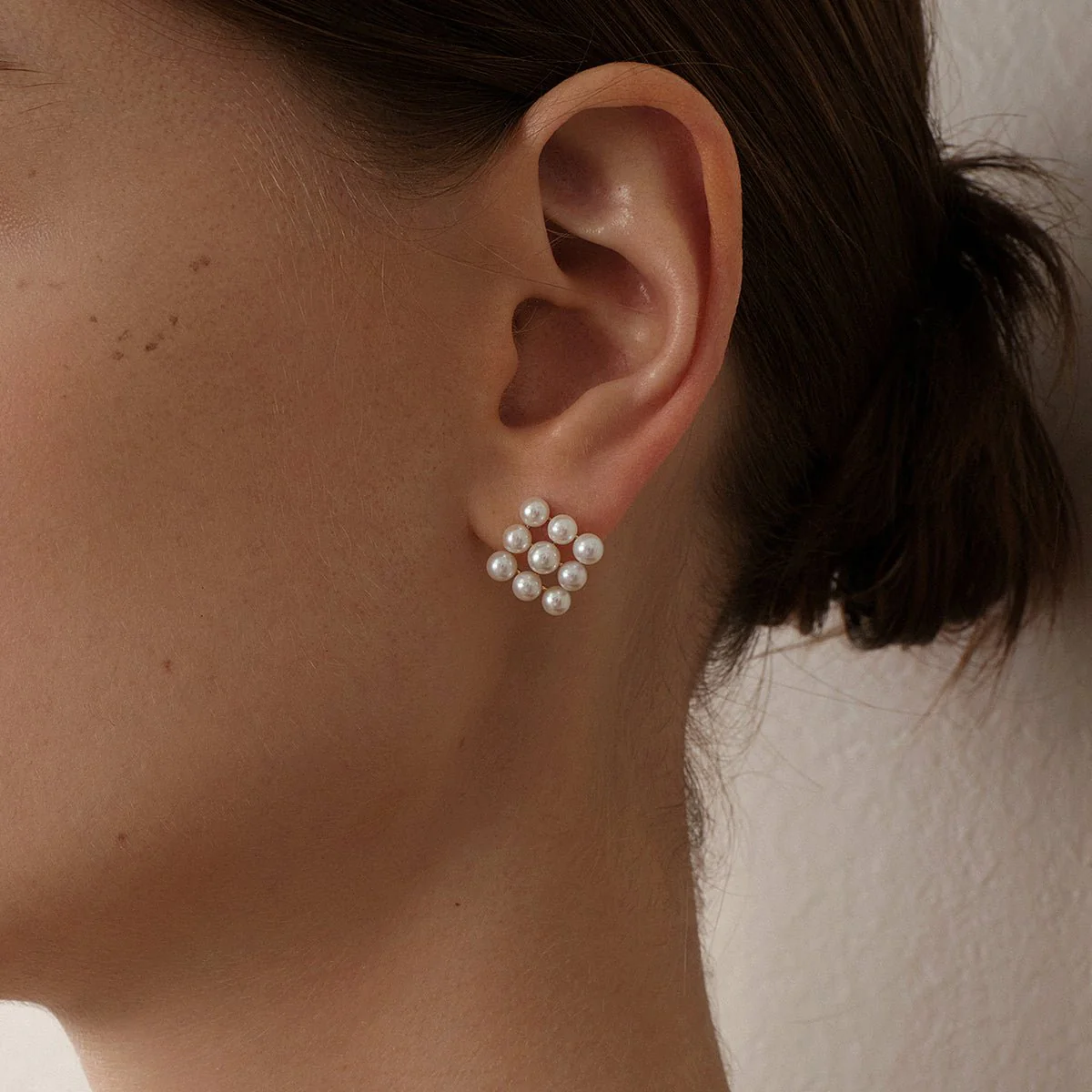 Freshwater Pearls 14K Gold Cube Studs Earrings - Image 2