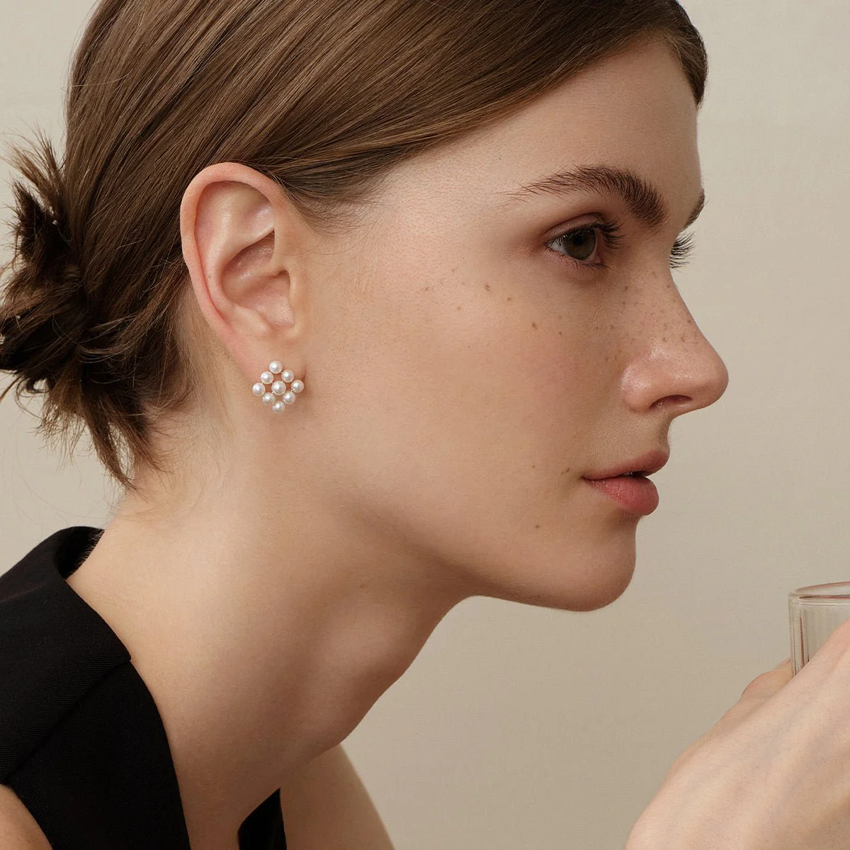 Freshwater Pearls 14K Gold Cube Studs Earrings - Image 3