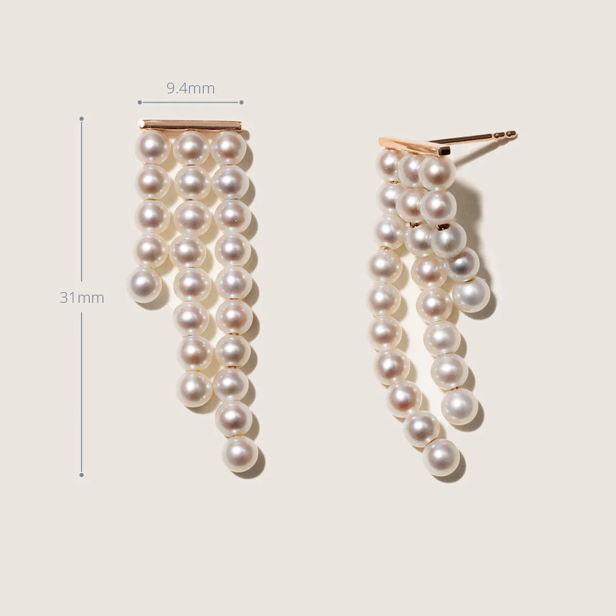 Freshwater Pearls 14K Gold Geometric Waterfall Earrings - Image 8