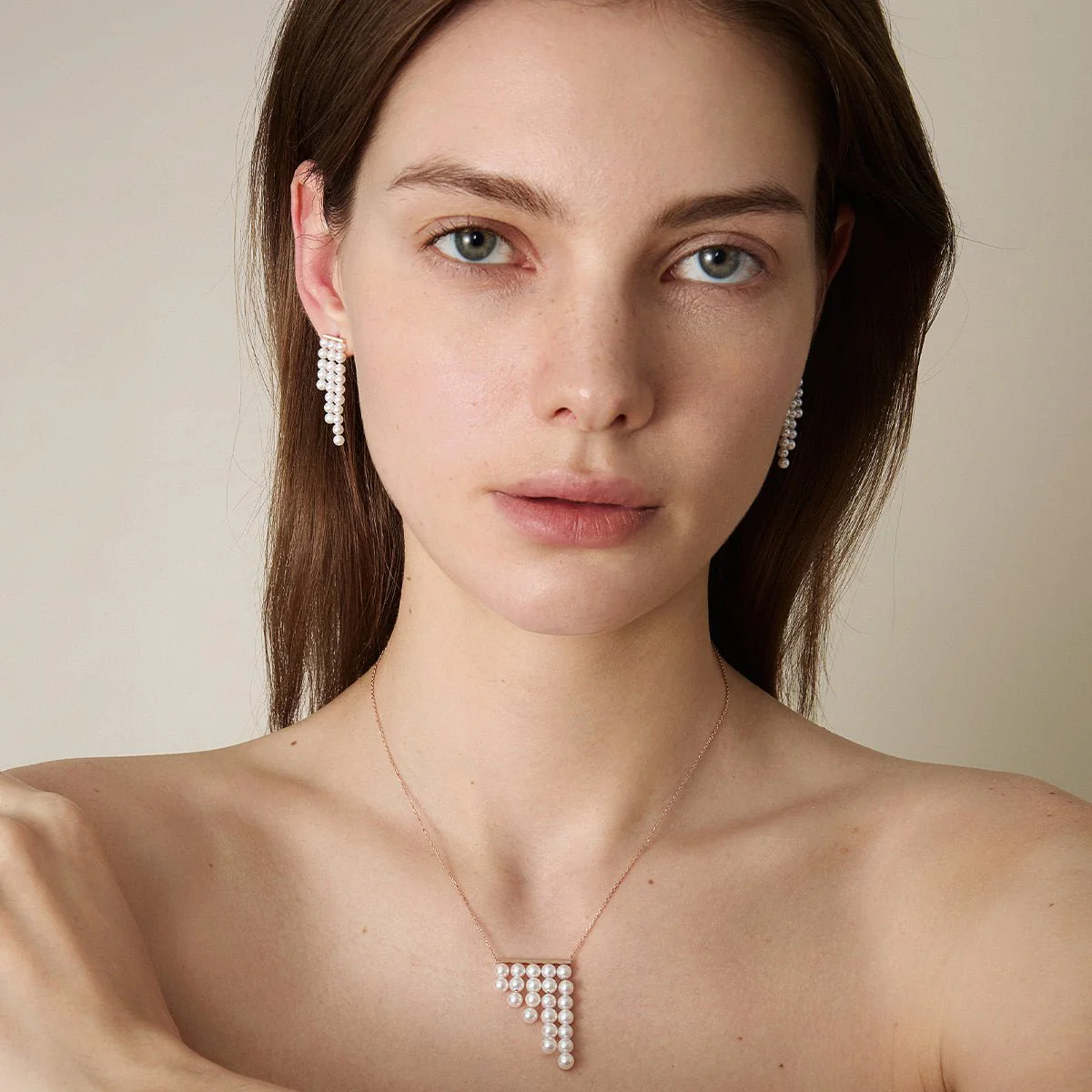 Freshwater Pearls 14K Gold Geometric Waterfall Earrings - Image 9