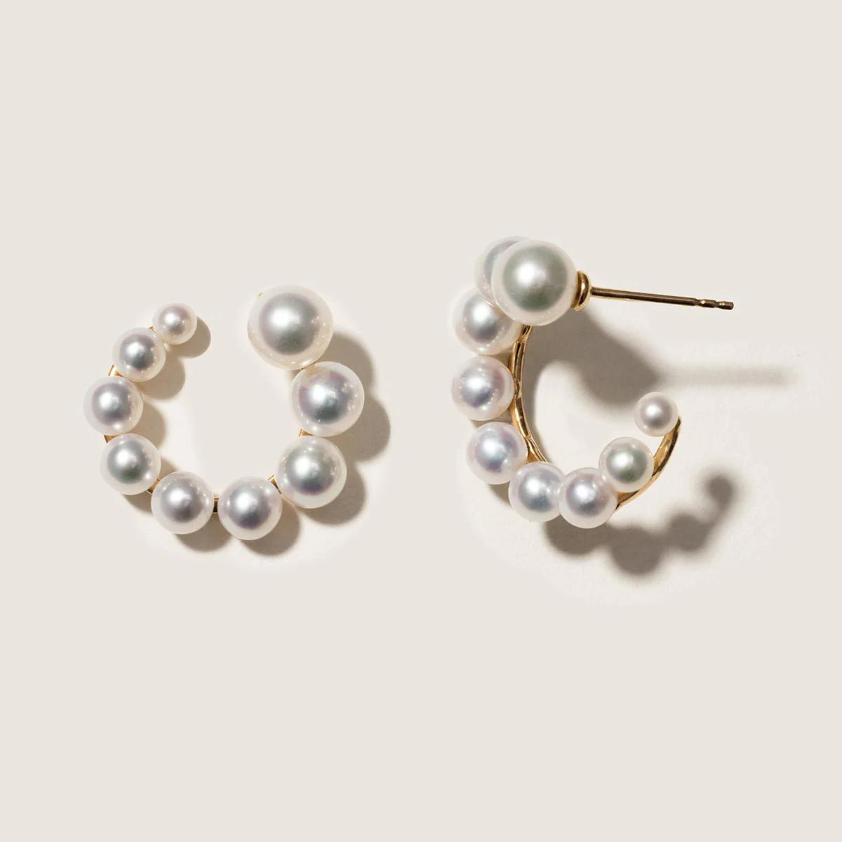 Freshwater Pearls 14K Gold Gradient Arc Earrings - Image 3